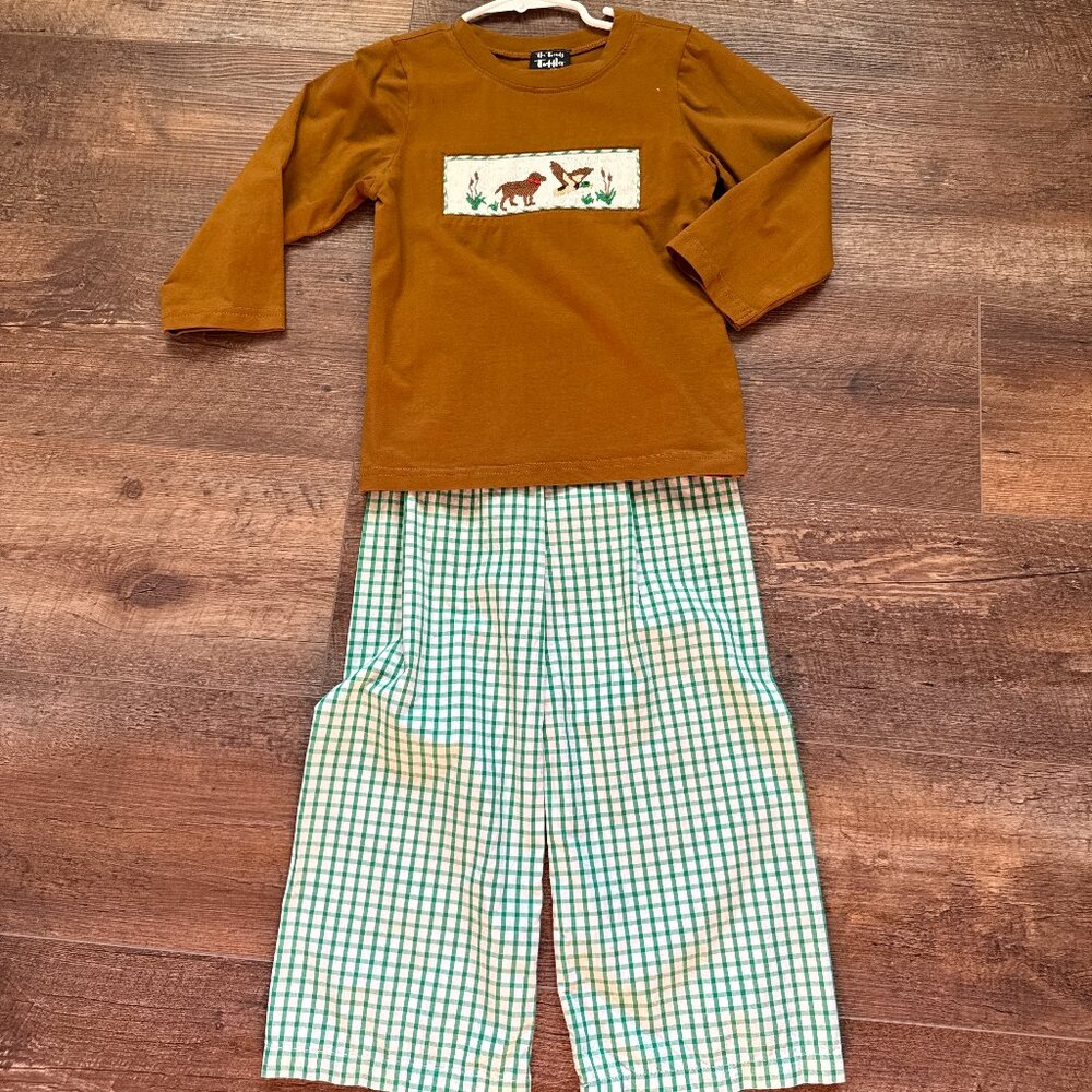 The Trendy Toddler Smocked pant set lab and duck boys 4T